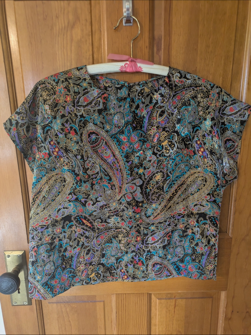 Women’s Paisley Short Sleeve Top - Black & Multicolor